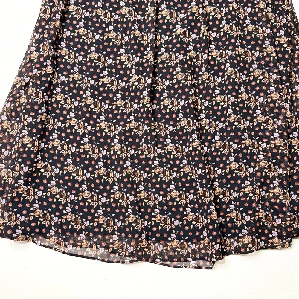 Ann Taylor Black Floral Long Sleeve Dress Boho Cottagecore Size Large Petite - Picture 5 of 10